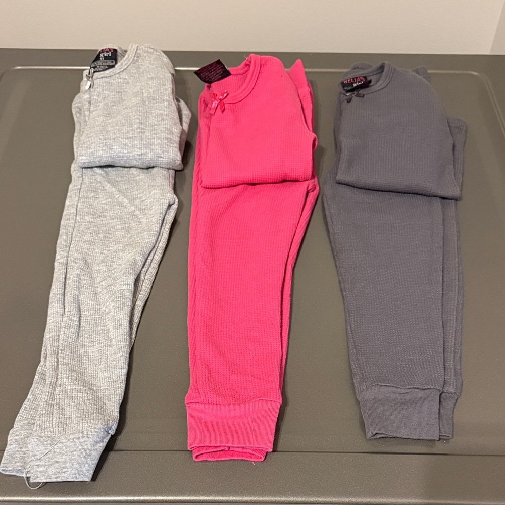 Kids Thermal Bottoms Set - Gray, Pink, and Charcoal- Size 4T